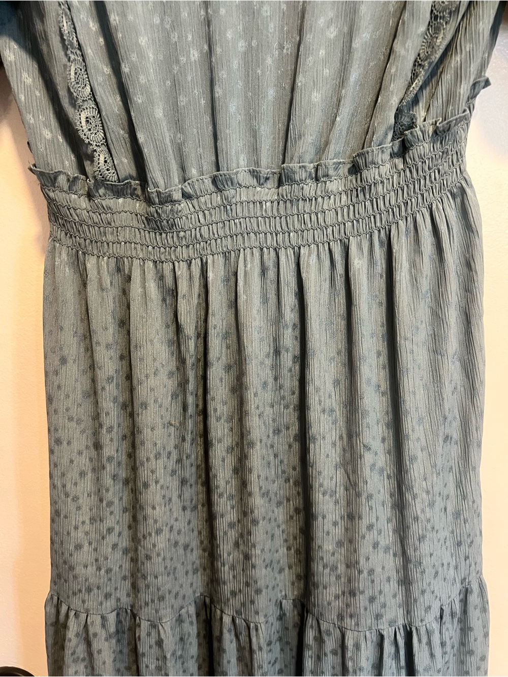 Max Studio Sage Blue Tiered Maxi Dress with Lace Accents - Picture 7 of 11
